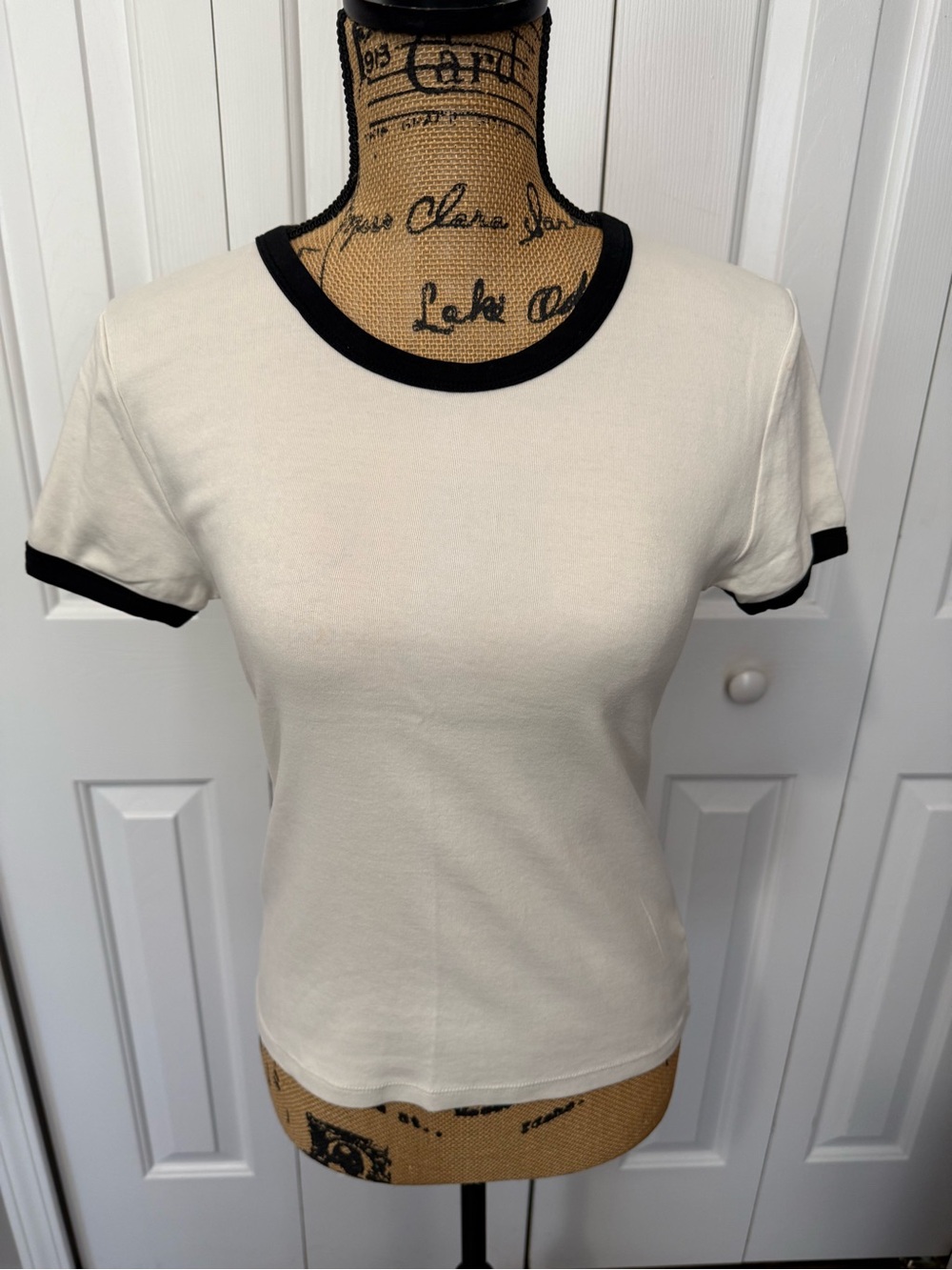 Universal Thread Cream Short-Sleeve Ringer Tee with Black Trim